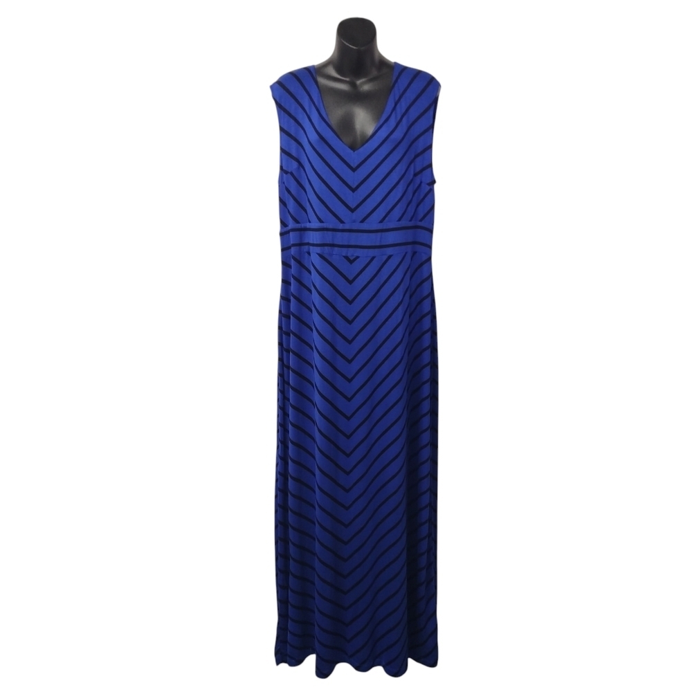 Apt. 9 Royal Blue Black Stripe Chevron V-neck Maxi Dress Sleeveless Sz XXL NWT